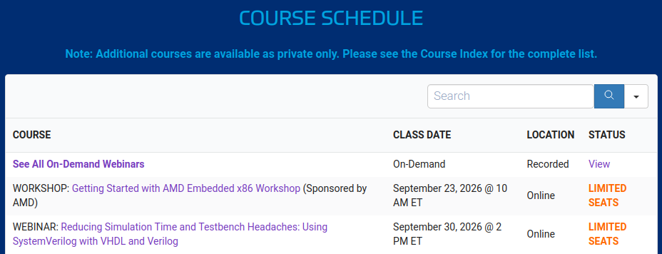 BLT course schedule